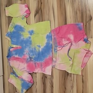 NWT 📦 Tye Dye Pink Blue Shorts Outfit Loungewear